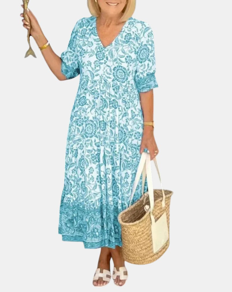 Aria™ | Elegant Floral Dress with V-Neck