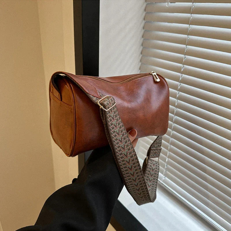 Chic vintage PU leather Boston handbag - fashionable crossbody